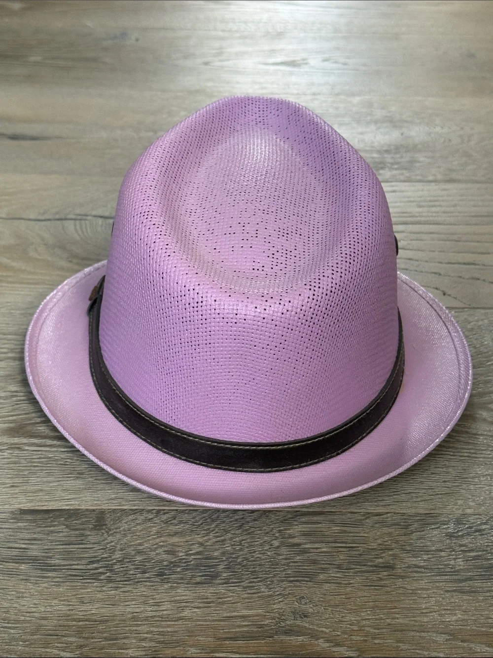 Greenlife Hats Lavender Fedora Hat Black Faux Leather Band Flower Embellishment